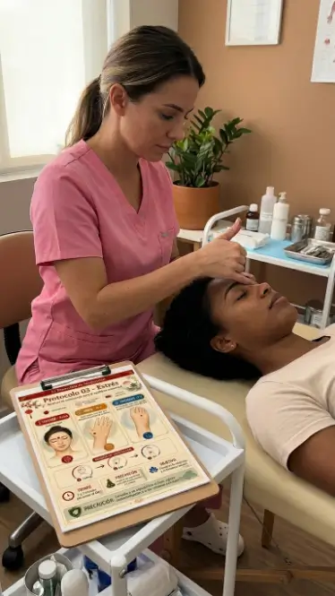 Aplicación de acupresión facial con protocolo visual de apoyo