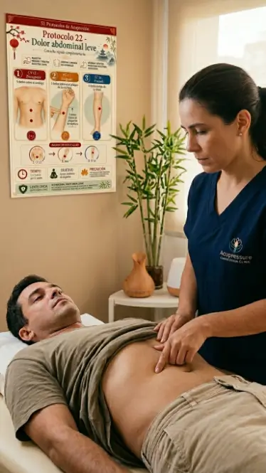 Aplicación de acupresión abdominal en consulta